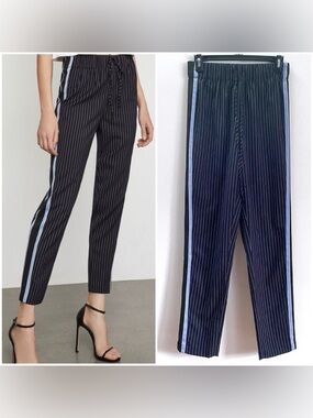 BCBG MaxAzria Pinstripe Jogger Pacific Blue High Waist XXS Office Pants